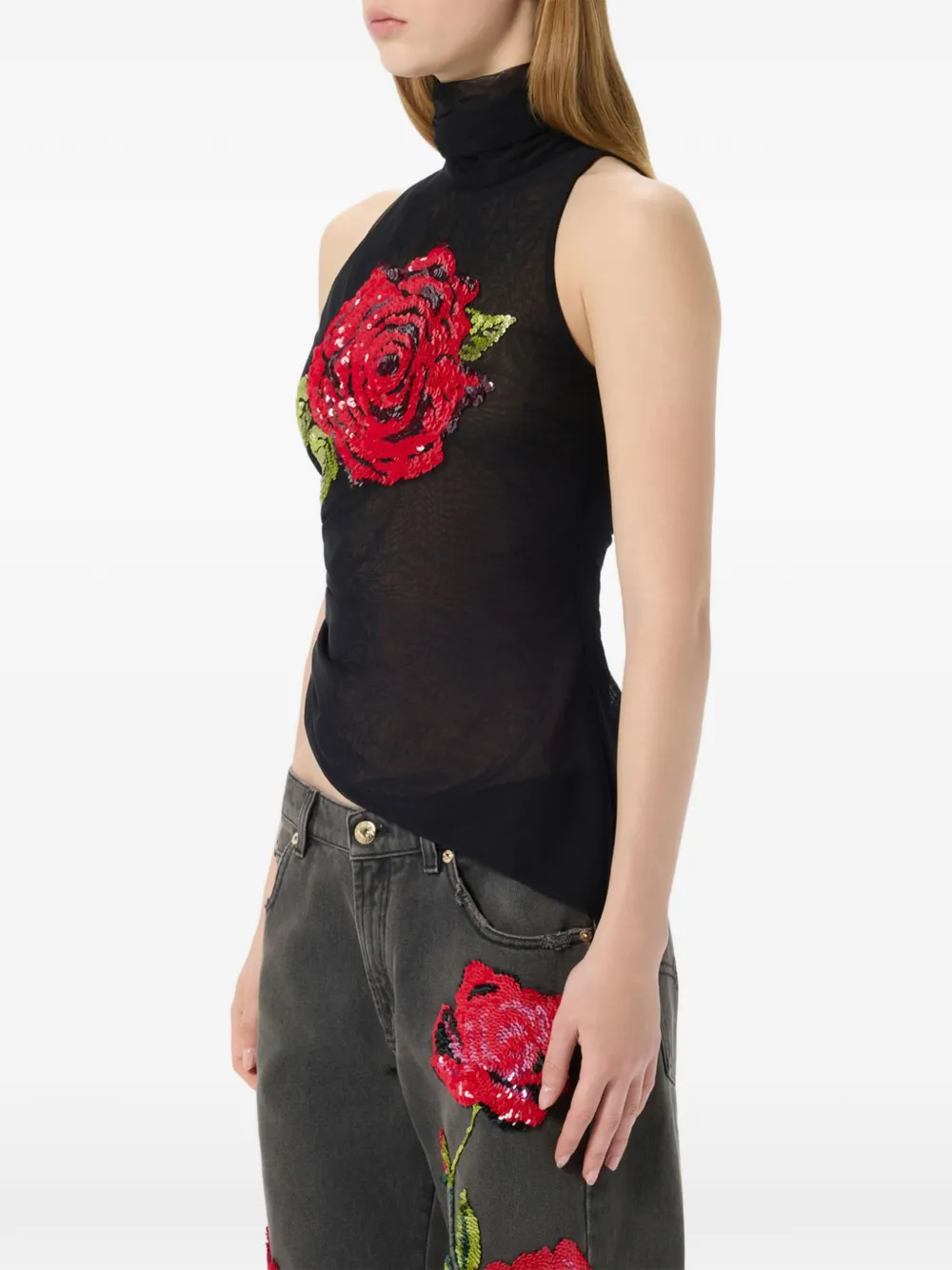 Blumarine Tulen top met pailletten Zwart
