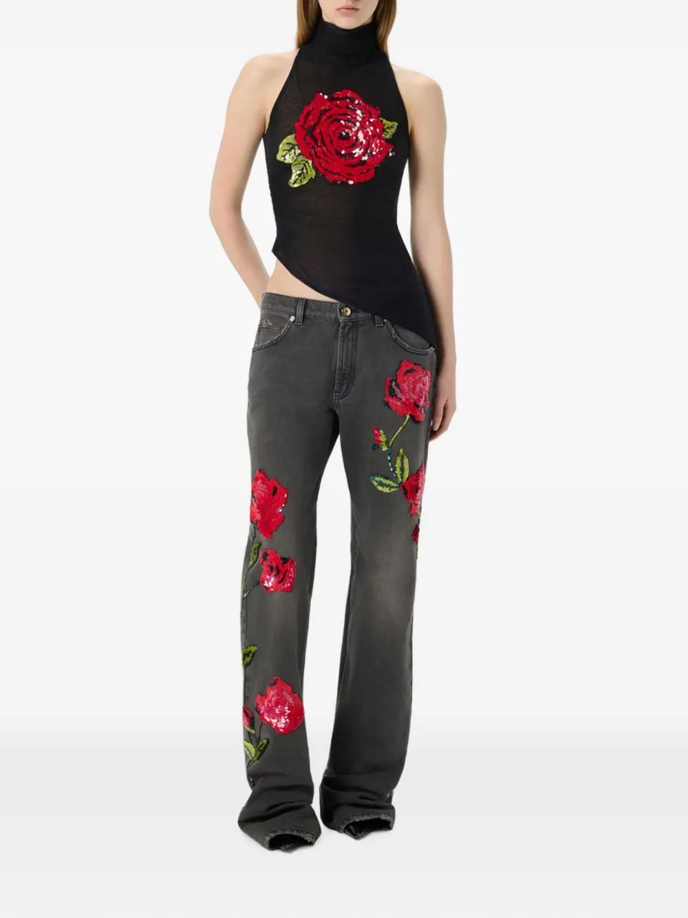Blumarine Tulen top met pailletten Zwart