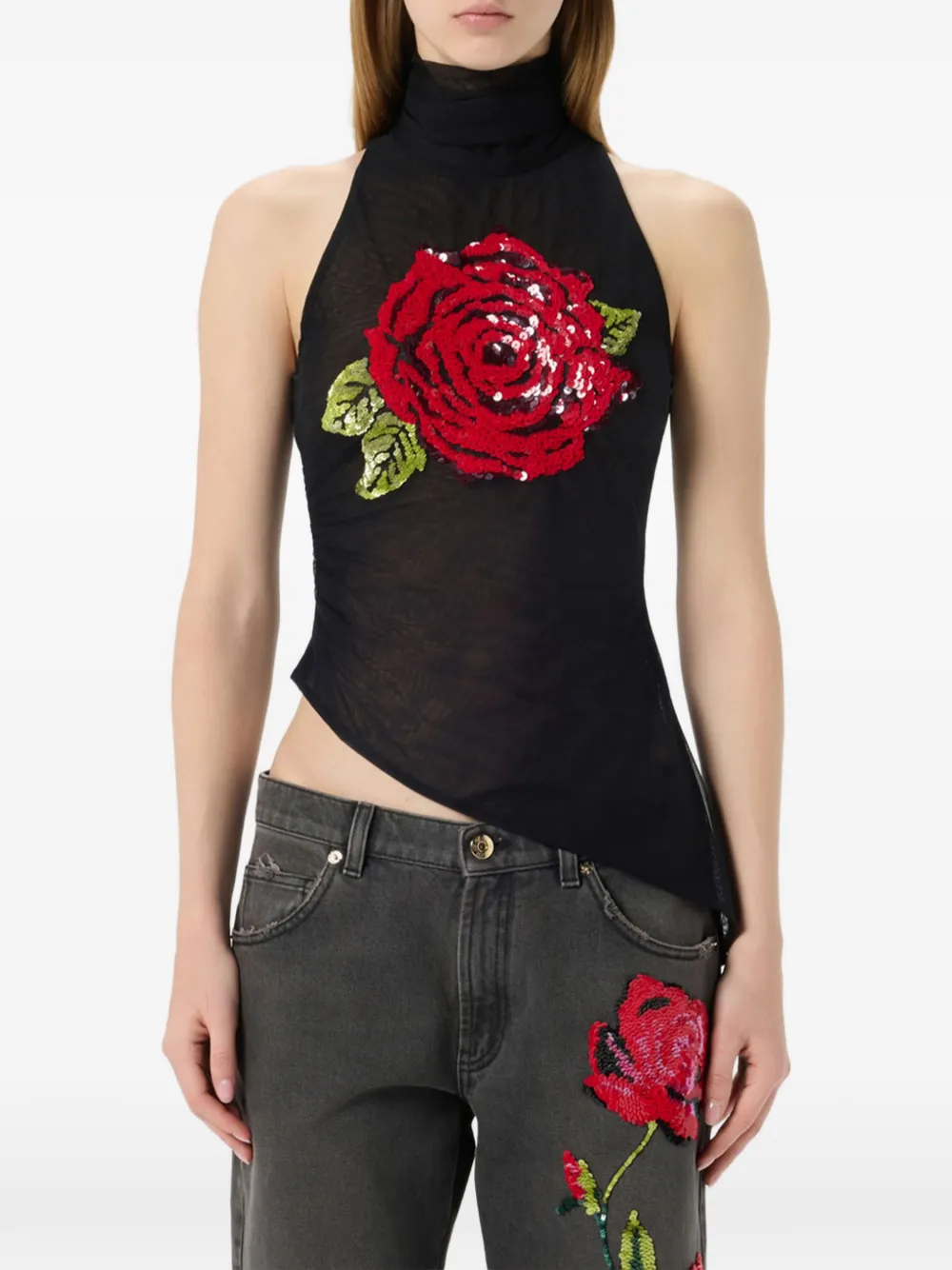 Blumarine Tulen top met pailletten Zwart