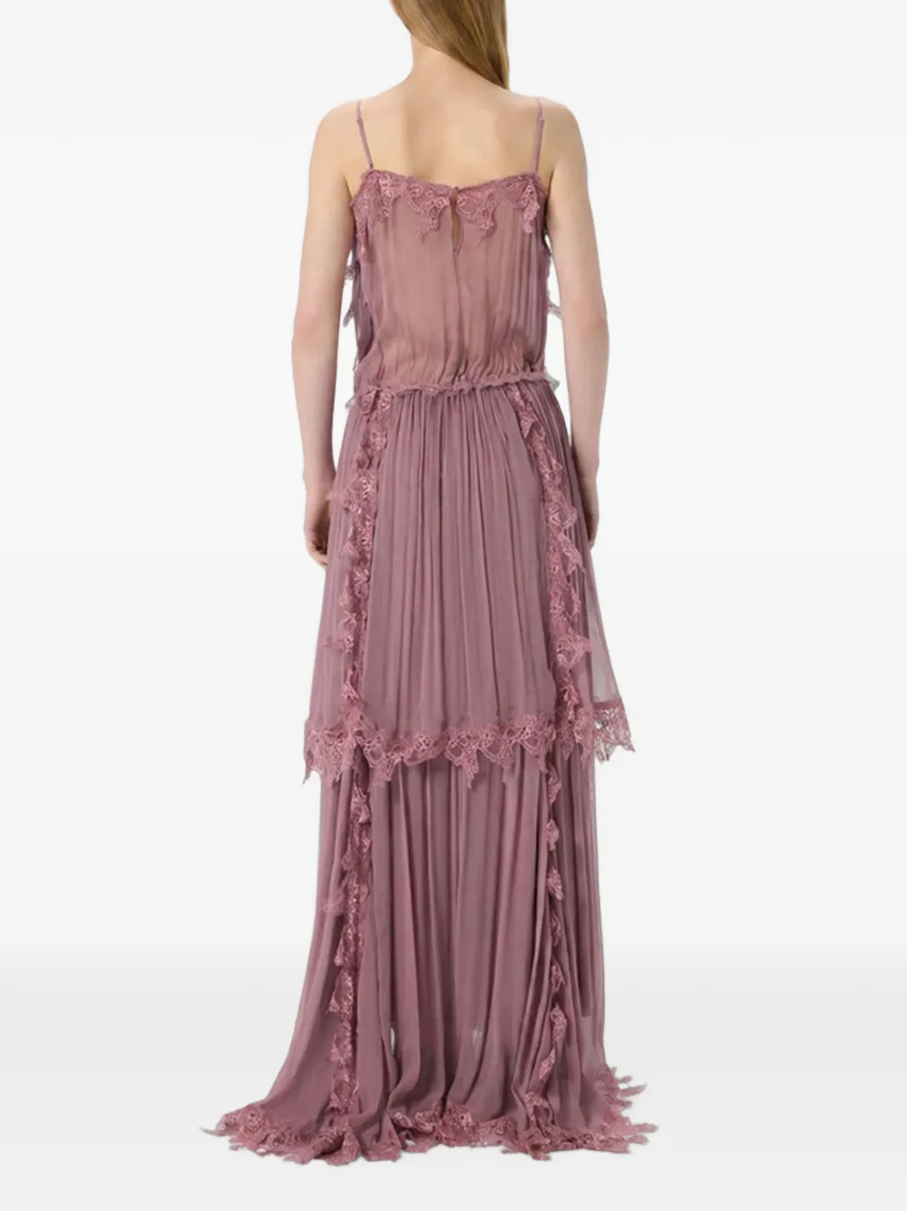Blumarine Maxi-jurk met V-hals en afwerking van kant Roze