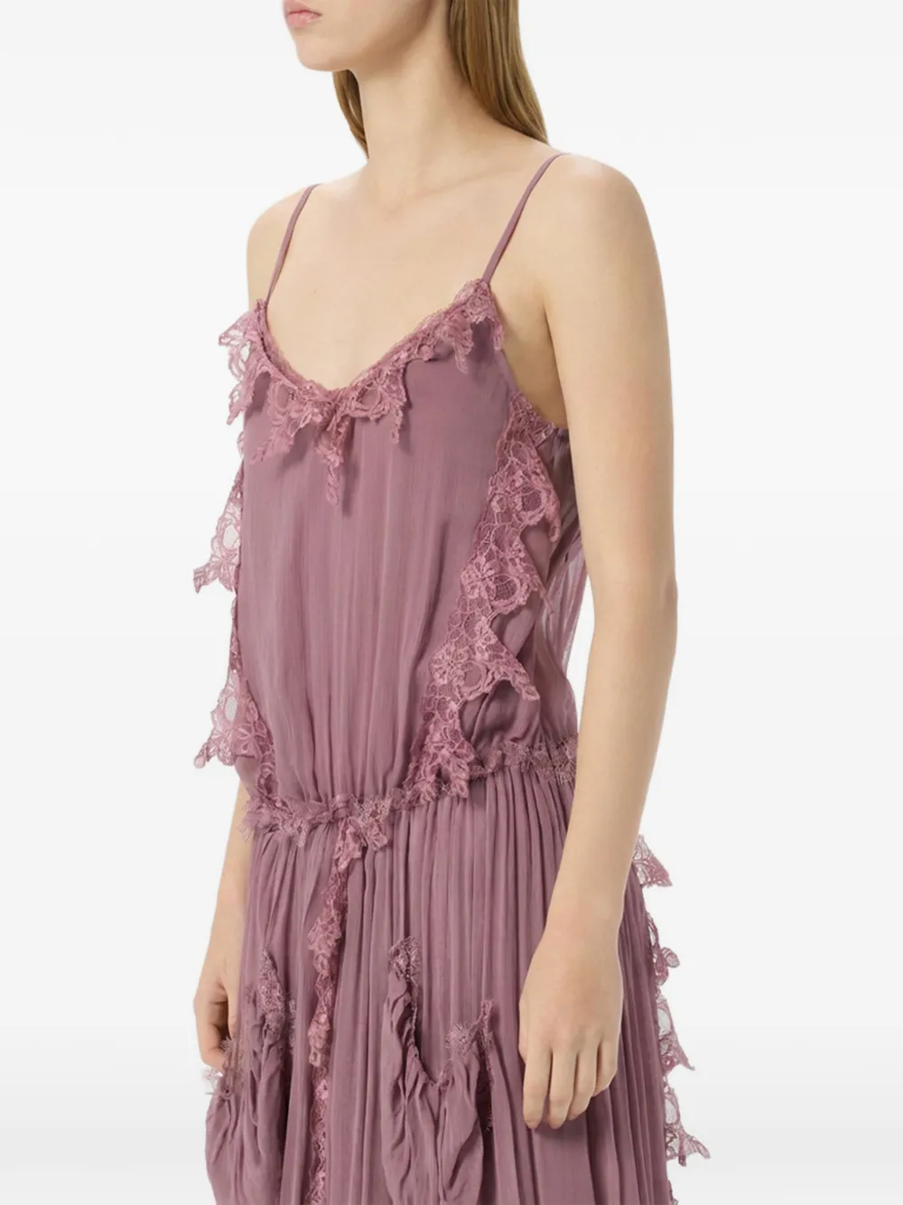 Blumarine Maxi-jurk met V-hals en afwerking van kant Roze