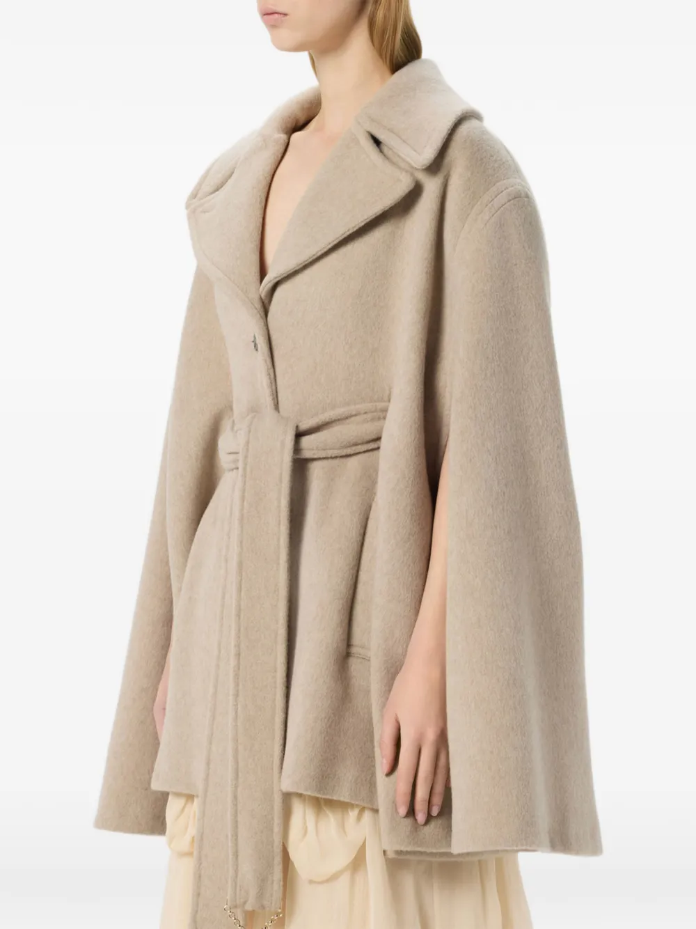 Blumarine Cape met wijde kraag en ceintuur Beige