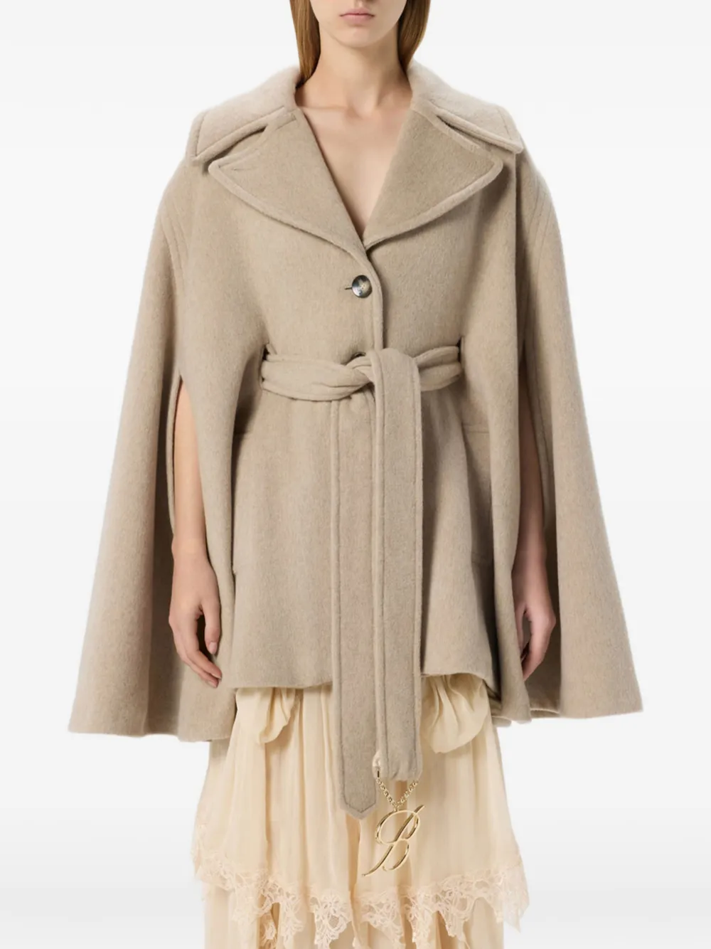 Blumarine Cape met wijde kraag en ceintuur Beige