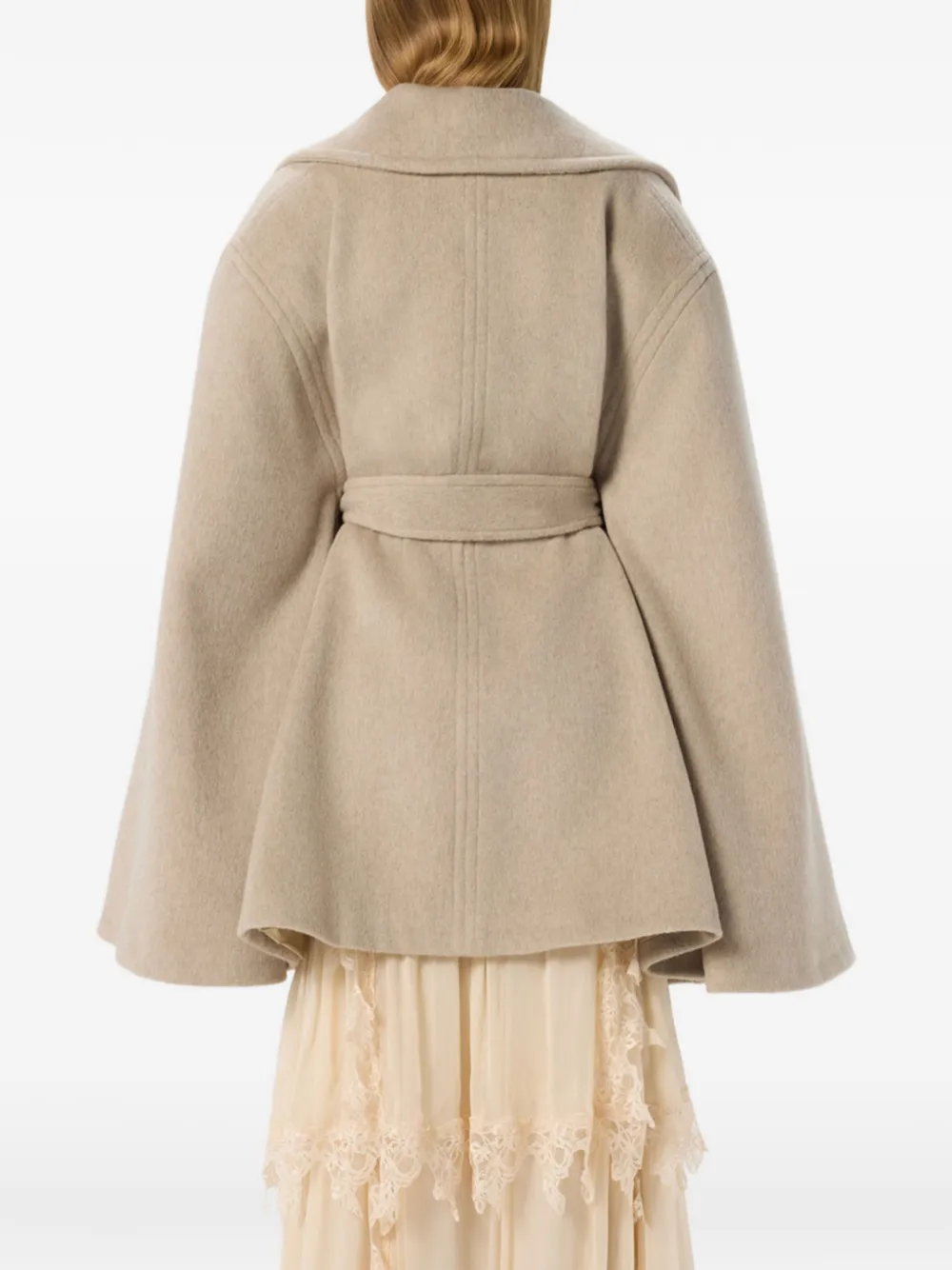 Blumarine Cape met wijde kraag en ceintuur Beige