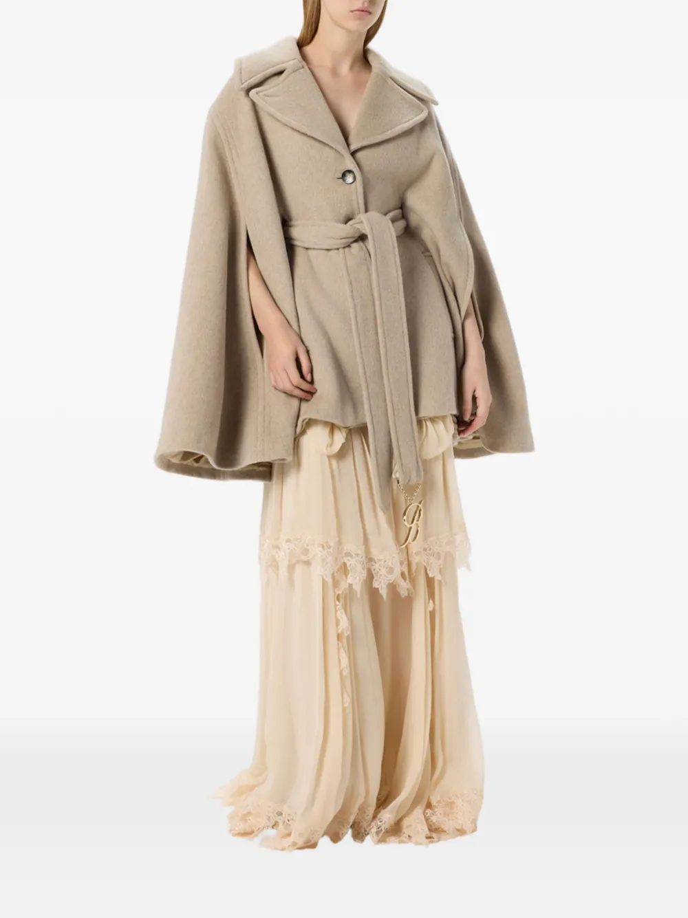 Blumarine Cape met wijde kraag en ceintuur Beige