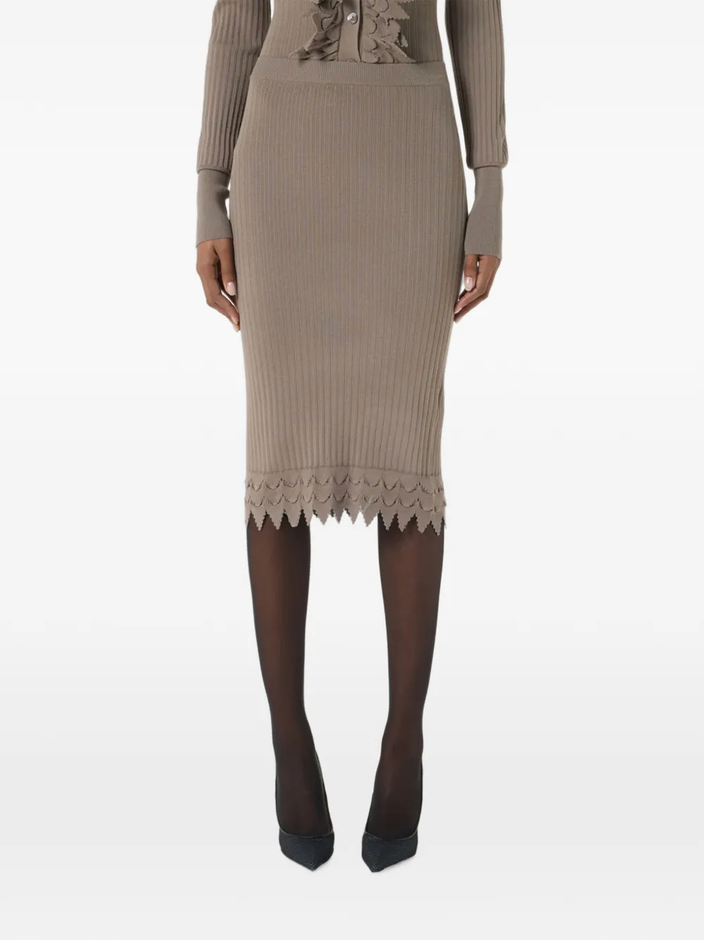 Blumarine Geribbelde kokerrok met gewelfde afwerking Beige