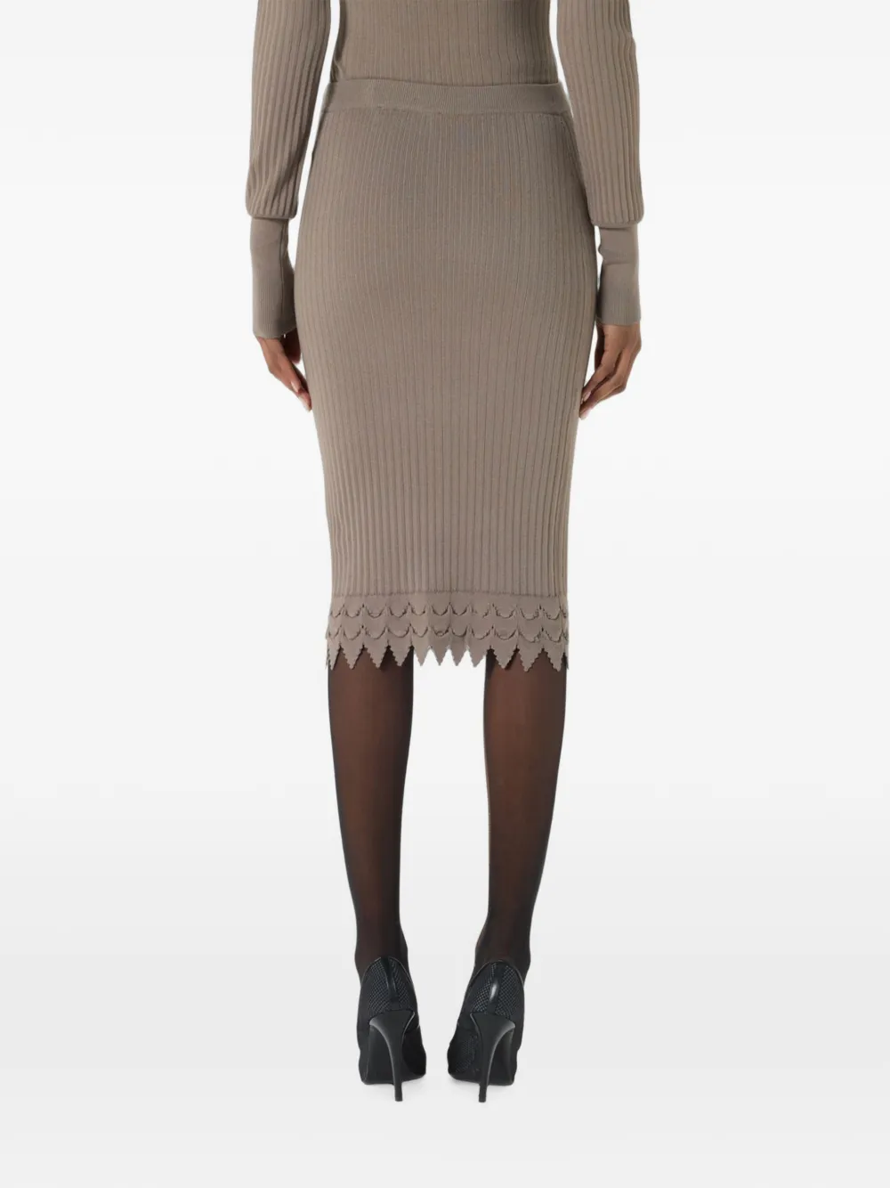 Blumarine Geribbelde kokerrok met gewelfde afwerking Beige
