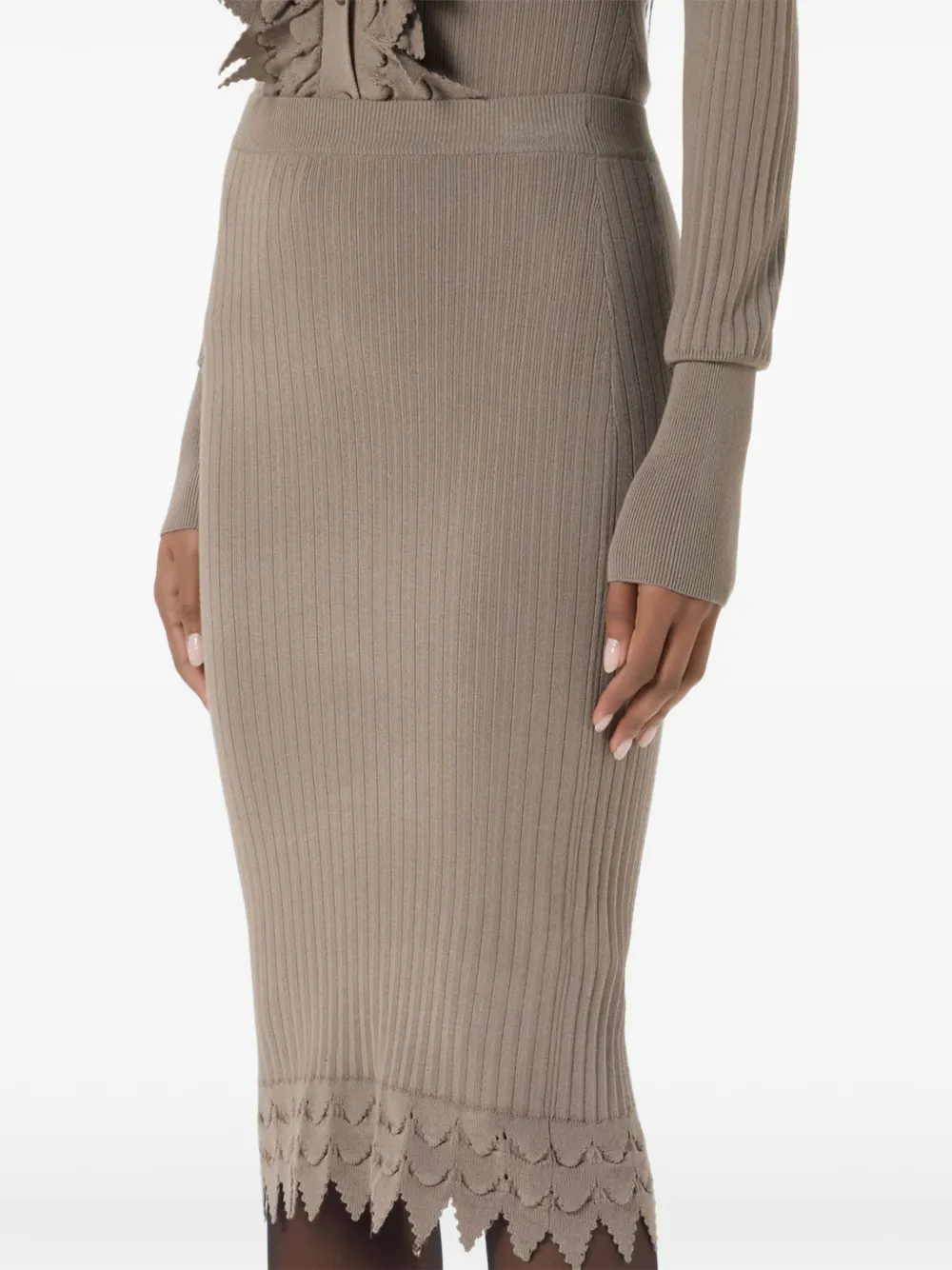 Blumarine Geribbelde kokerrok met gewelfde afwerking Beige