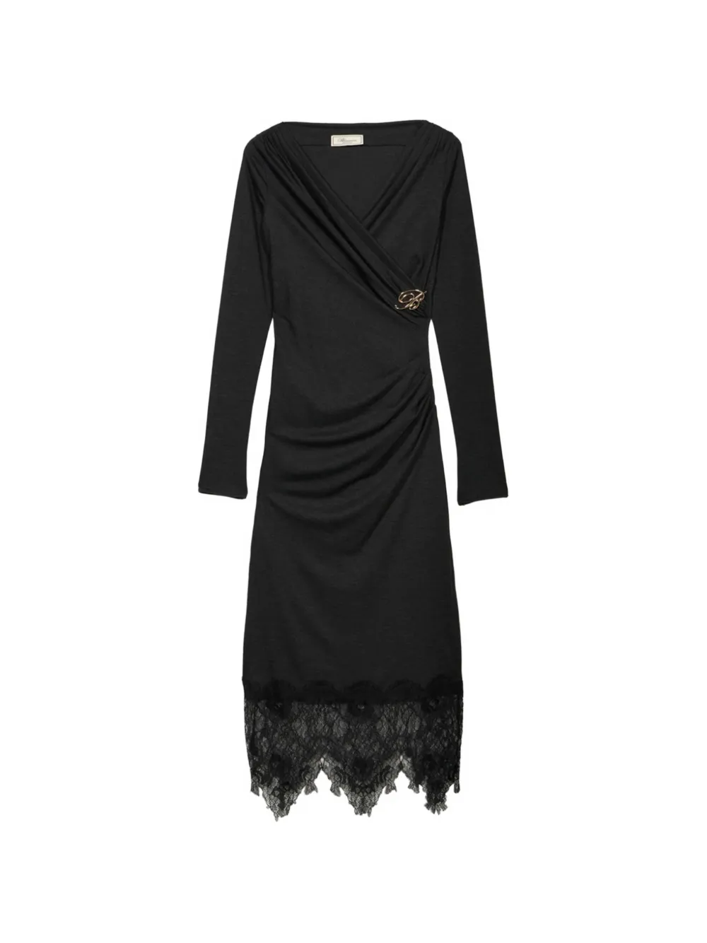 Blumarine lace-trim ruched midi dress