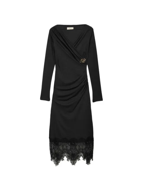 Blumarine vestido midi con diseño fruncido y ribete de encaje