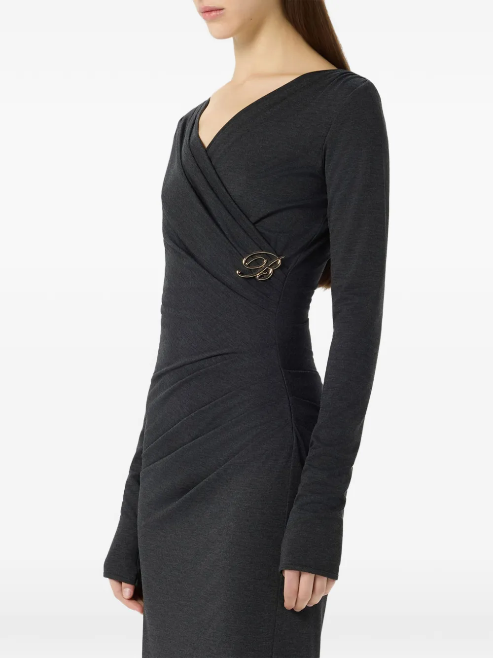 Blumarine Midi-jurk met kanten afwerking en ruches Grijs