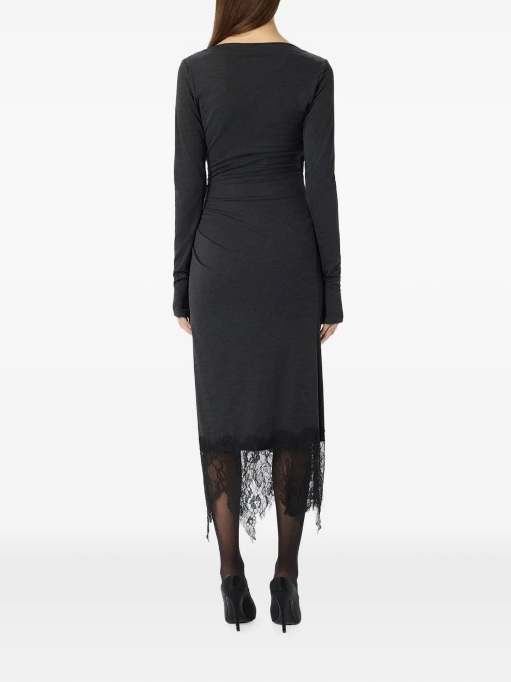 Blumarine Midi-jurk met kanten afwerking en ruches Grijs