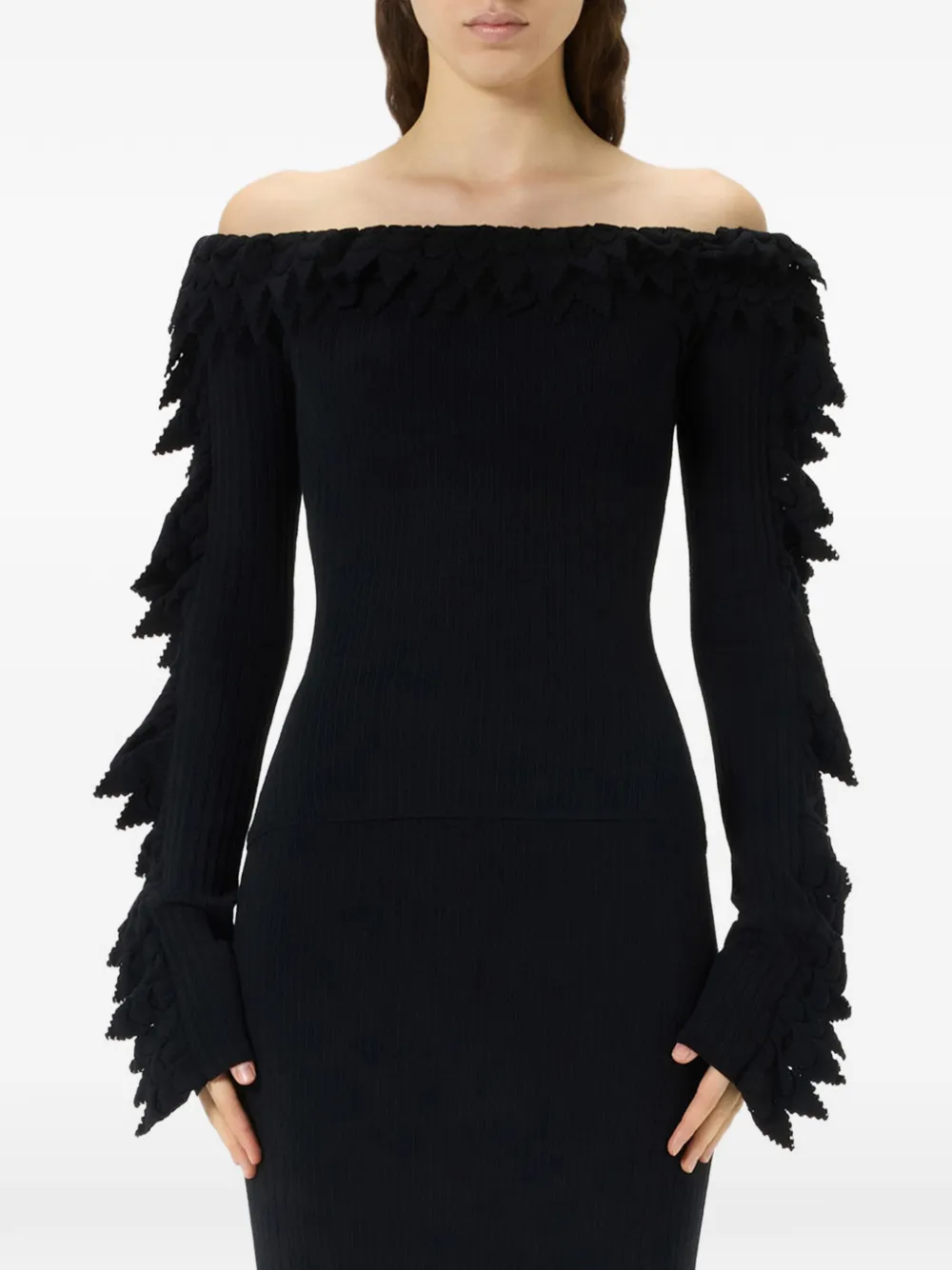 Blumarine Ribgebreide trui met ruches Zwart