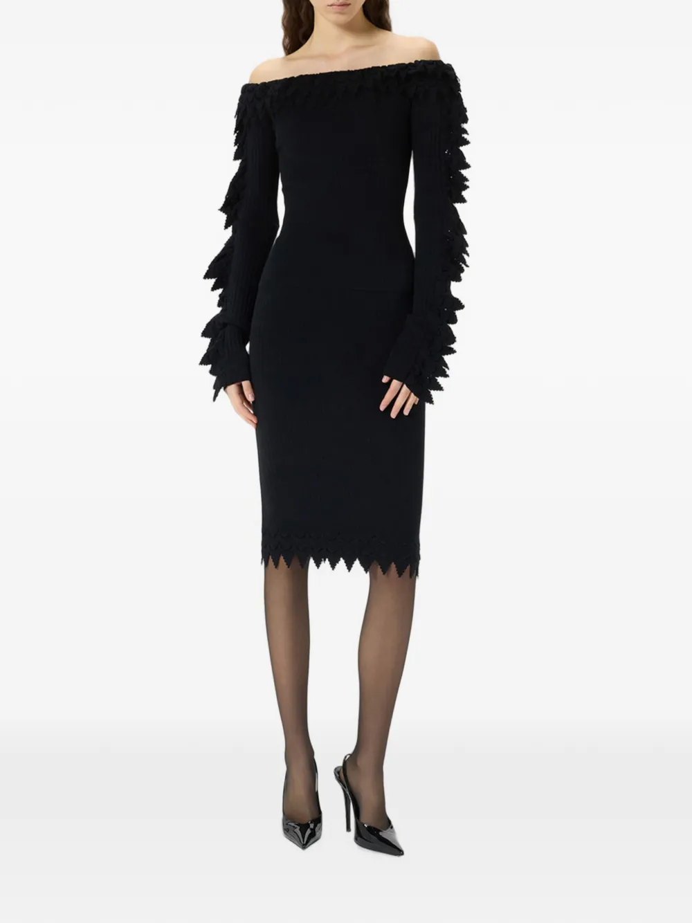 Blumarine Ribgebreide trui met ruches Zwart