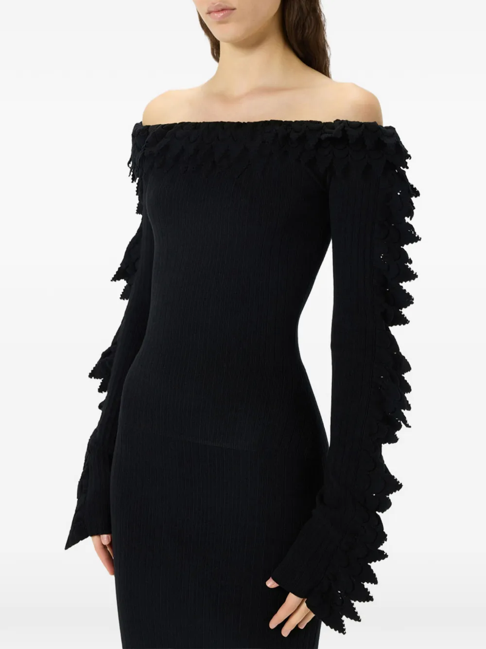 Blumarine Ribgebreide trui met ruches Zwart