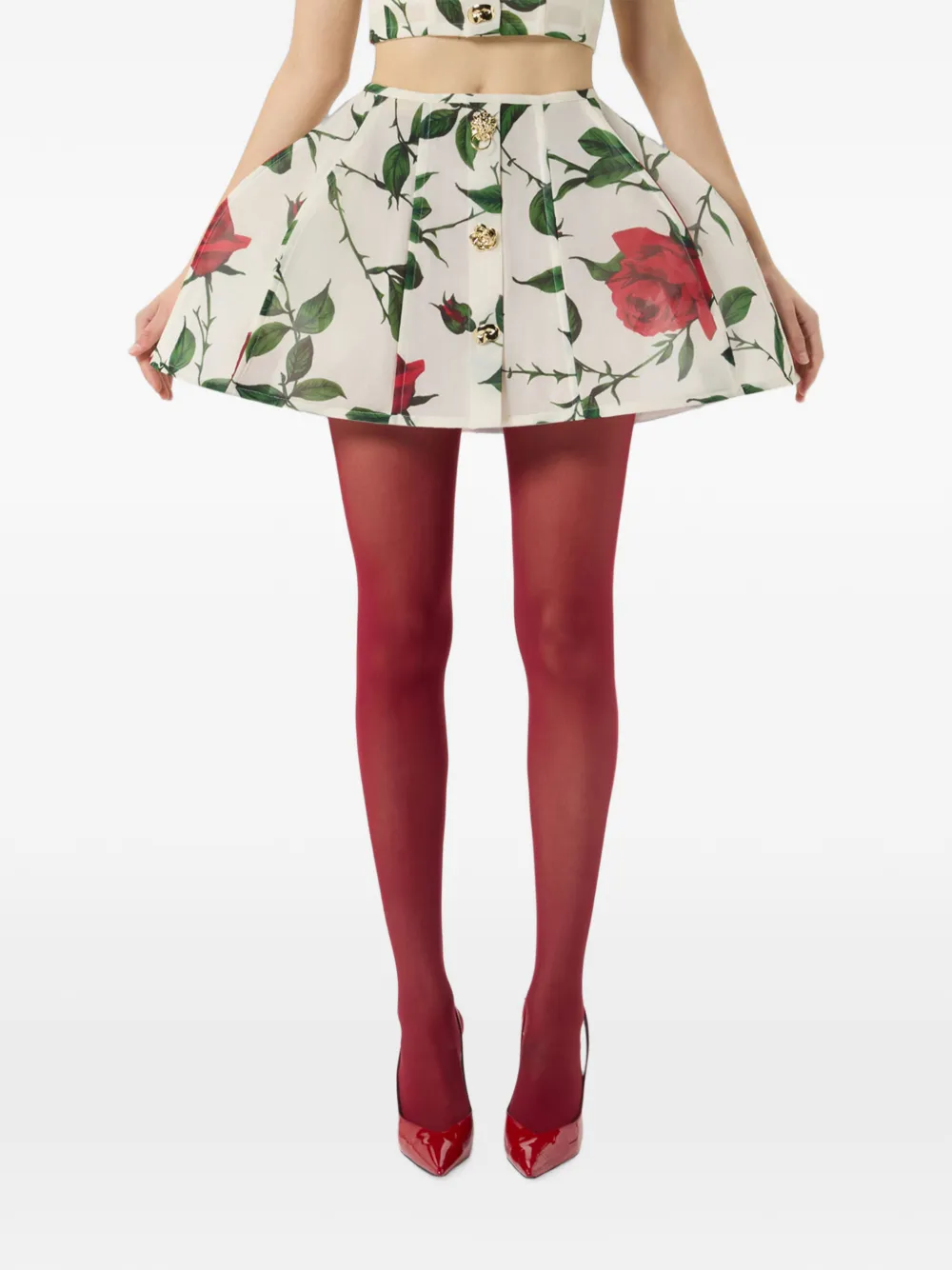 Blumarine Mini-plooirok met roosprint Beige
