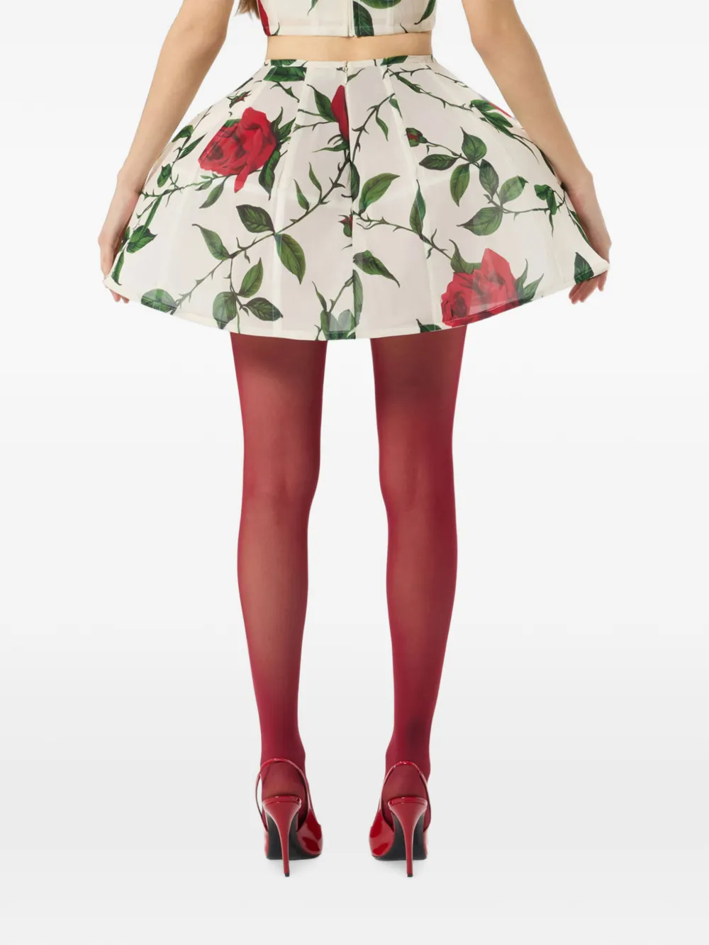 Blumarine Mini-plooirok met roosprint Beige