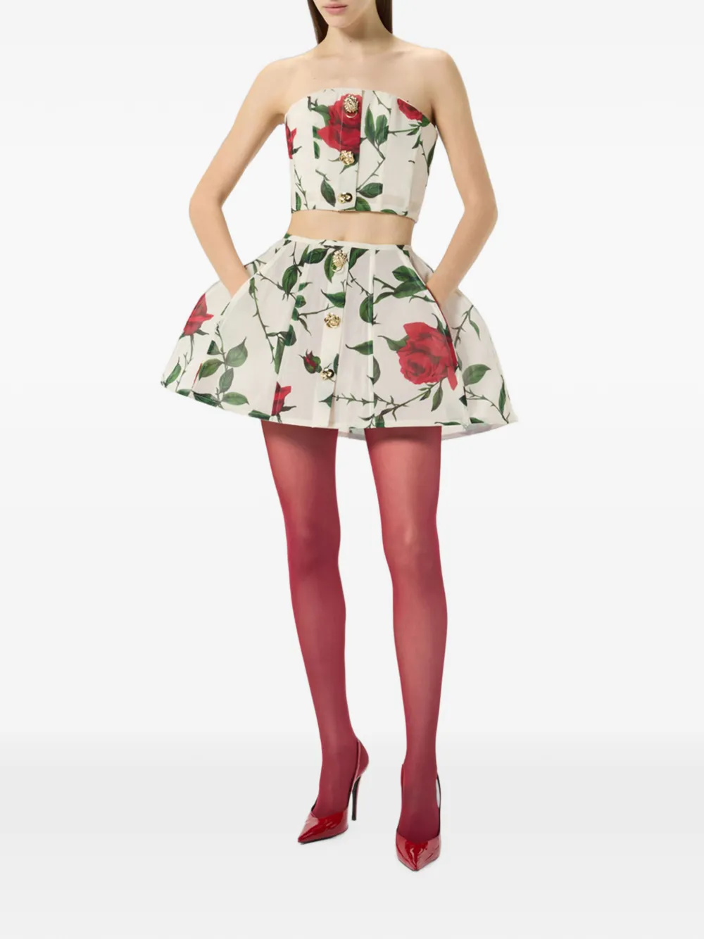 Blumarine Mini-plooirok met roosprint Beige