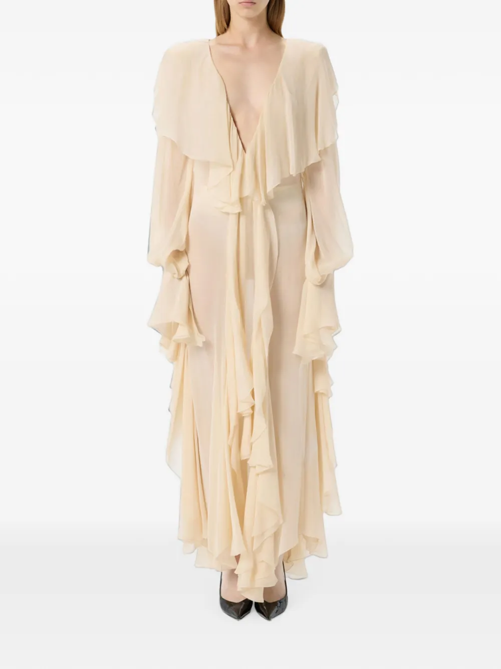 Blumarine Maxi-jurk met ruches Beige