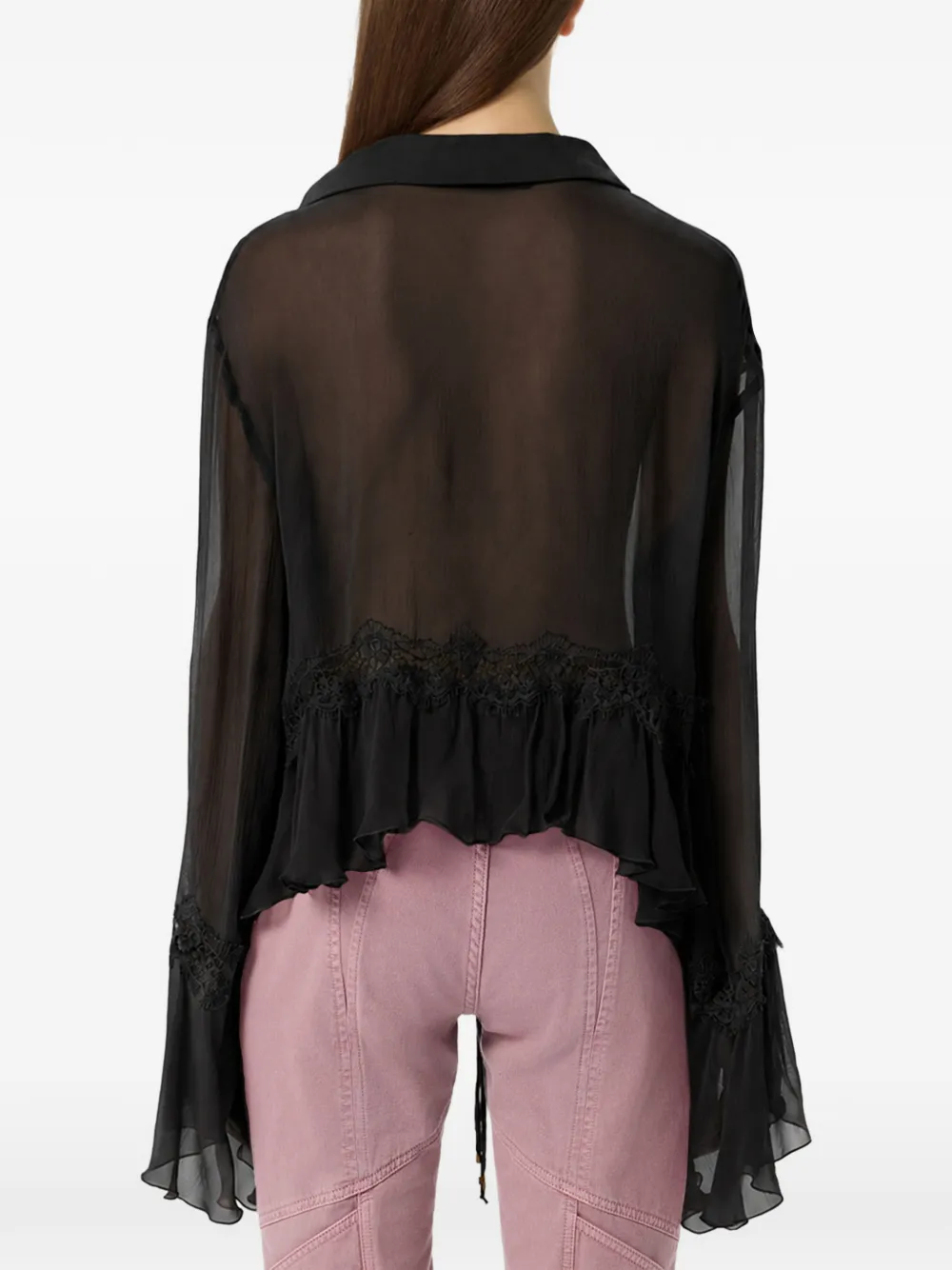 Blumarine Blouse met afwerking van kant en ruches Zwart