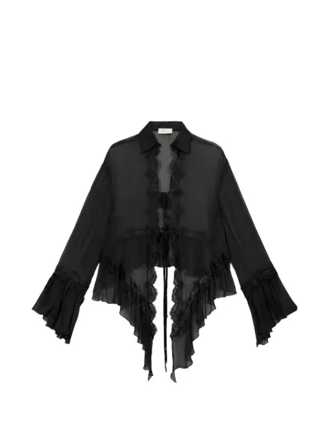 Blumarine Gerüschtes T-Shirt mit Spitzenbesatz
