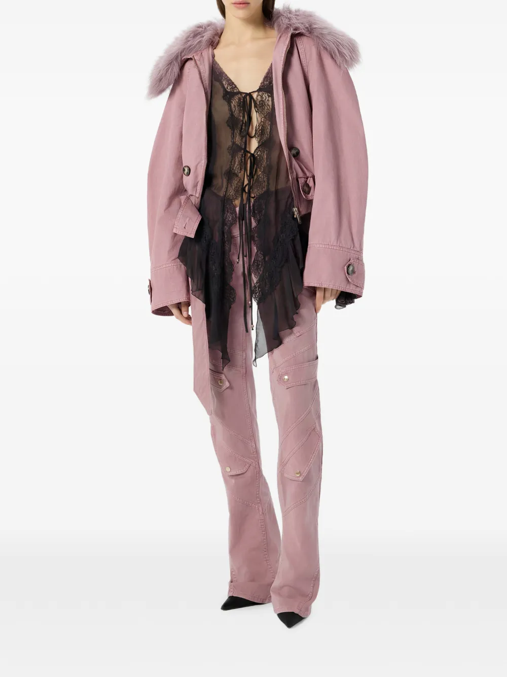 Blumarine Blouse met afwerking van kant en ruches Zwart