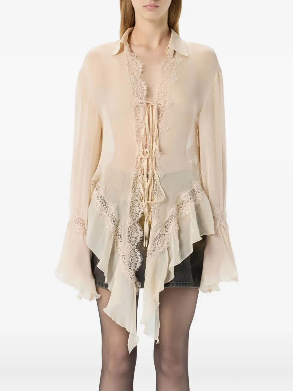 Blumarine Shirt met afwerking van kant Beige