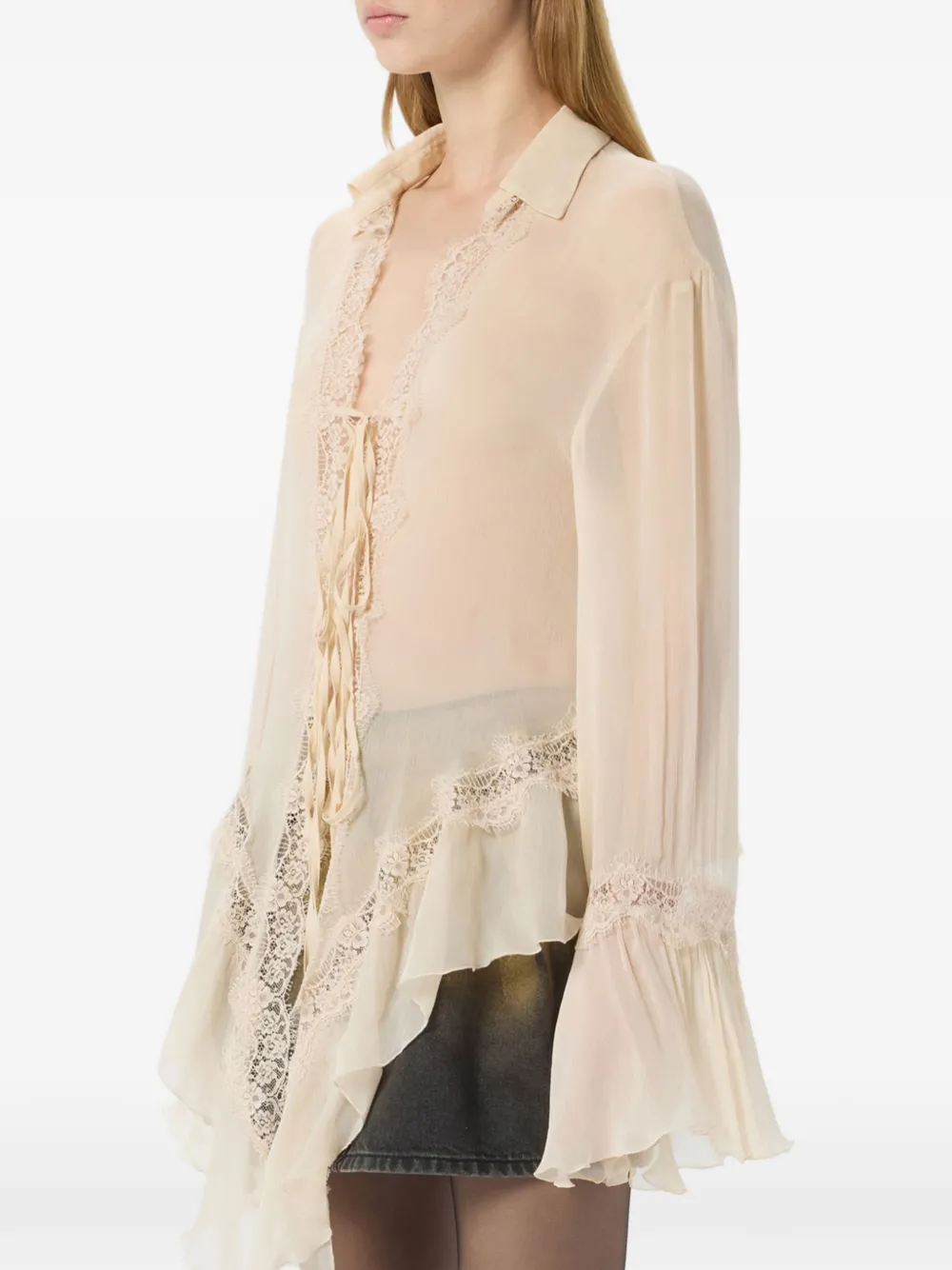Blumarine Shirt met afwerking van kant Beige