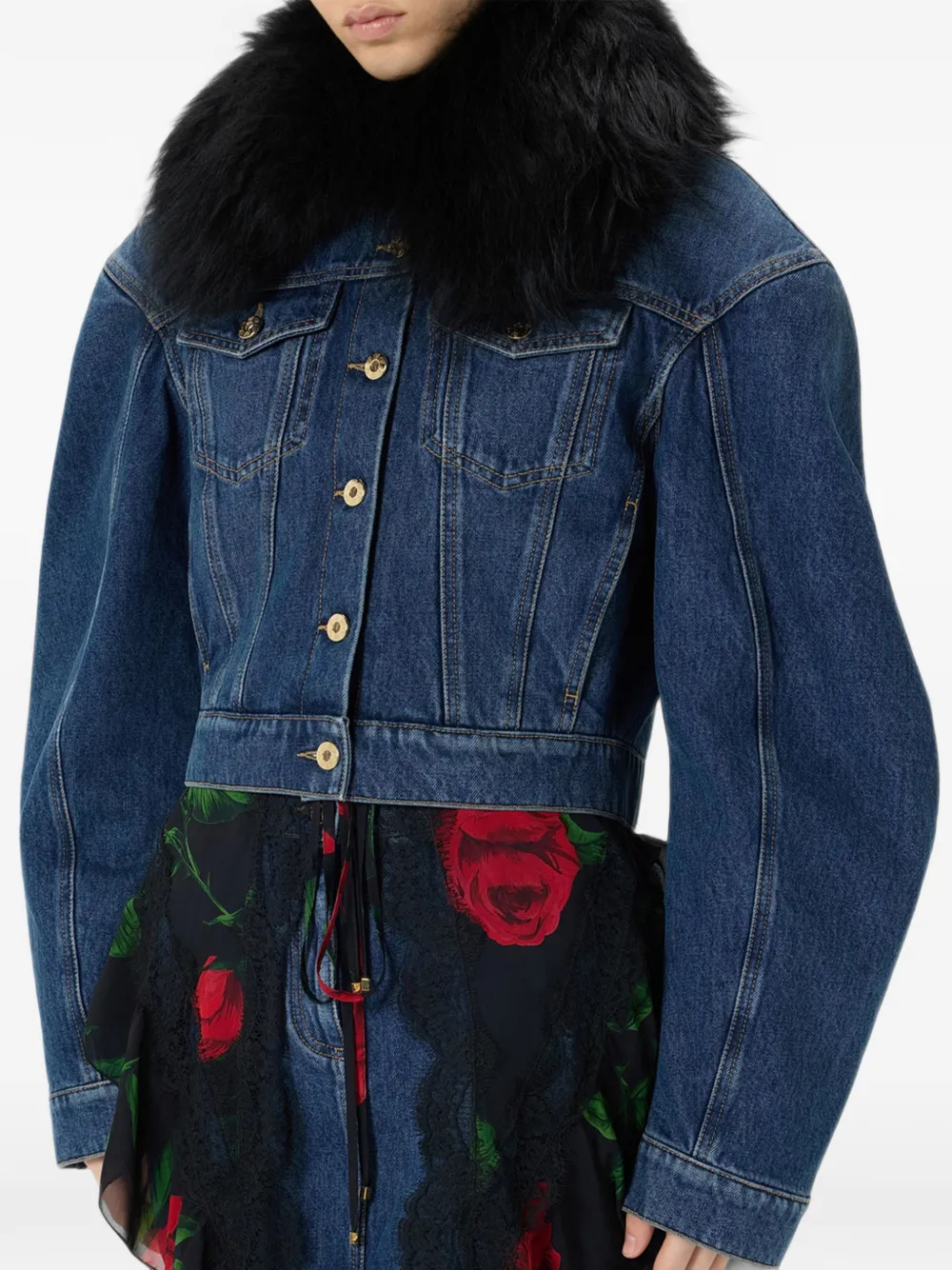 Blumarine Spijkerjack met kraag van imitatiebont Blauw