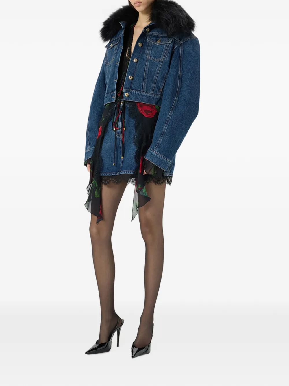 Blumarine Spijkerjack met kraag van imitatiebont Blauw