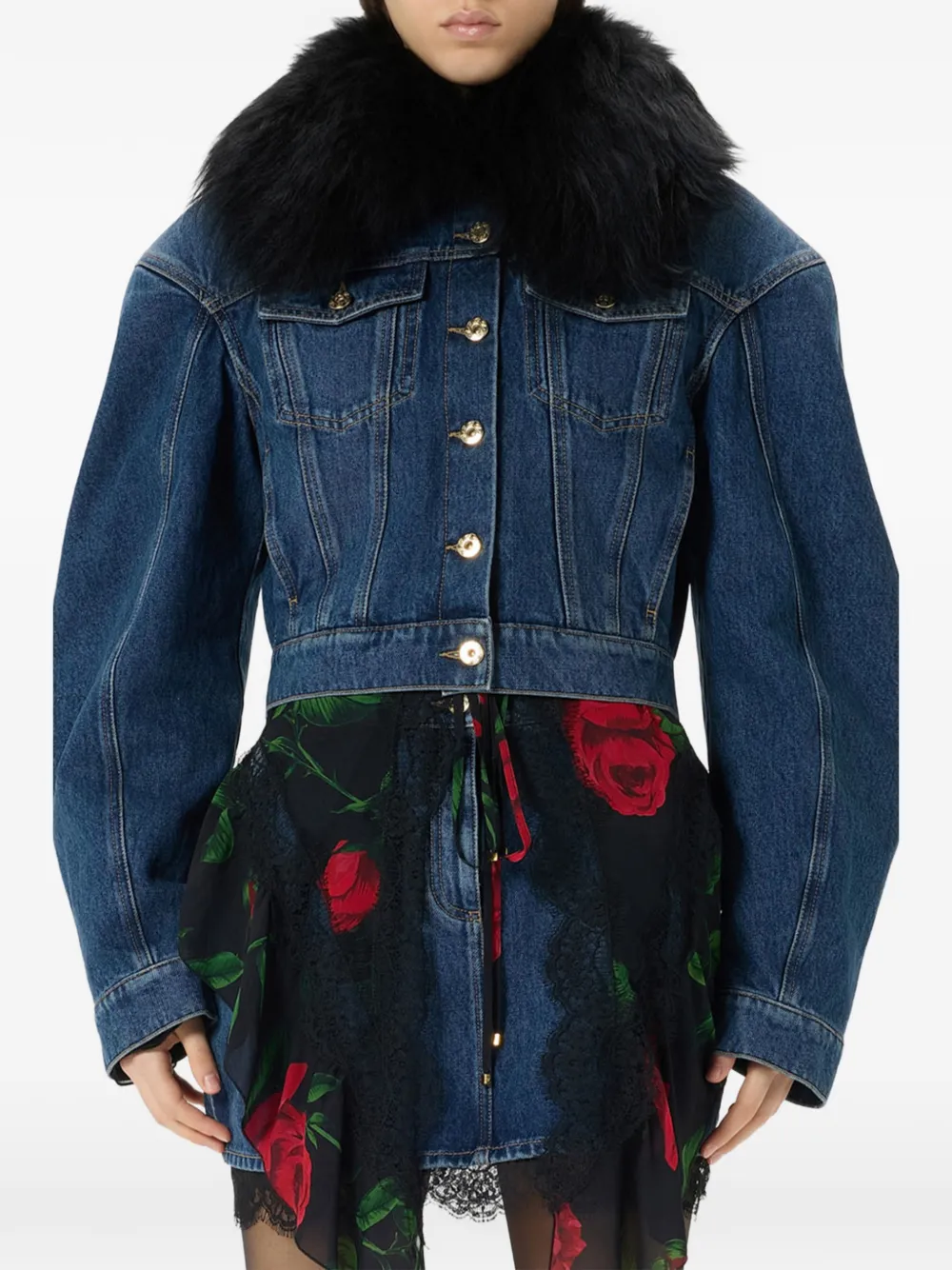 Blumarine Spijkerjack met kraag van imitatiebont Blauw