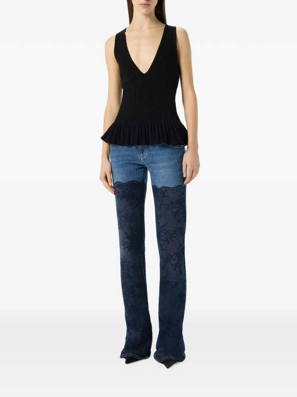 Blumarine Trompe-l'oeil jeans met kanten print Blauw
