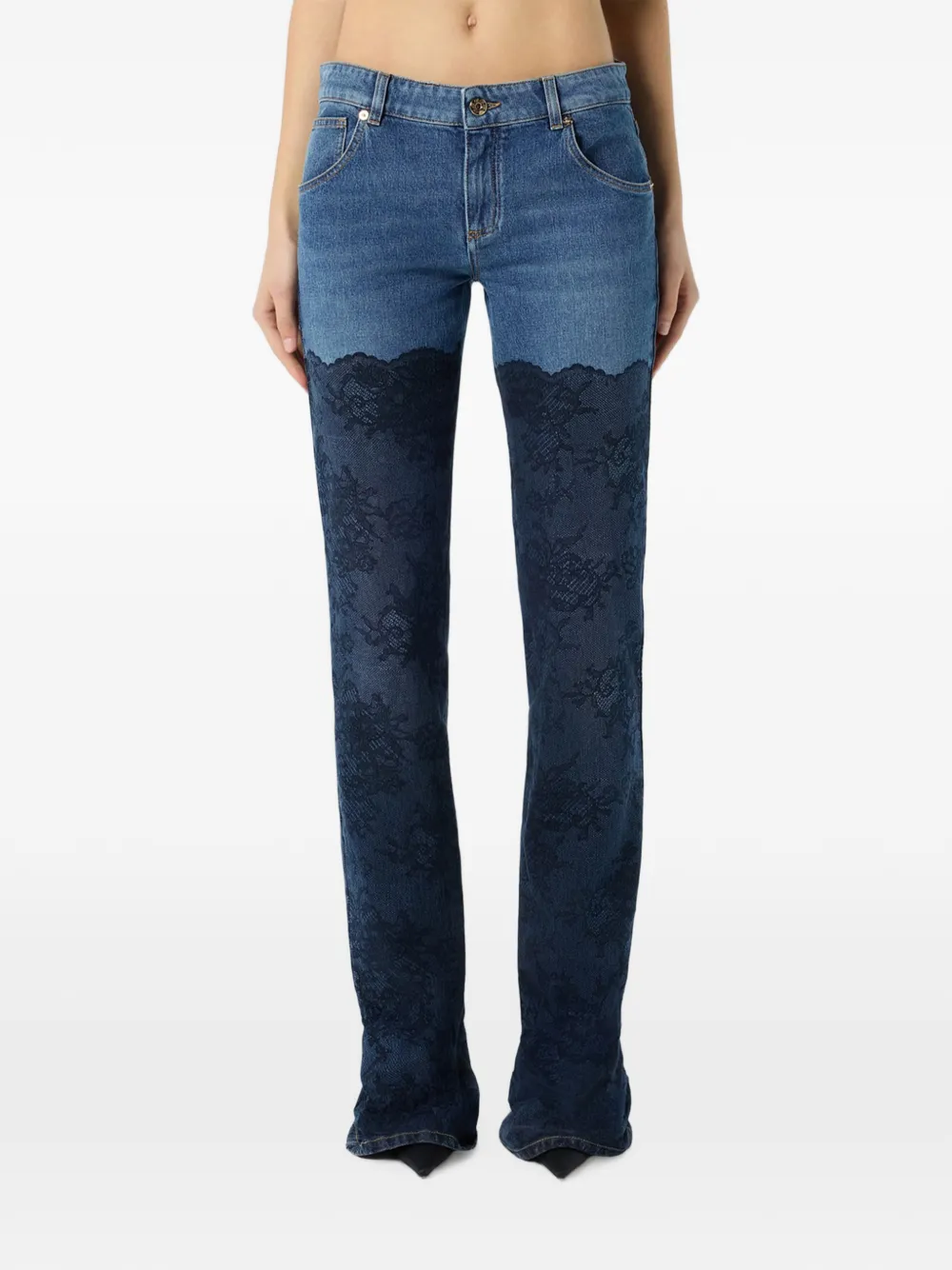 Blumarine Trompe-l'oeil jeans met kanten print Blauw