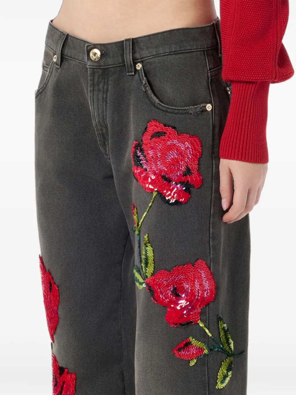 Blumarine Jeans met wijde pijpen en geborduurde pailletten Grijs
