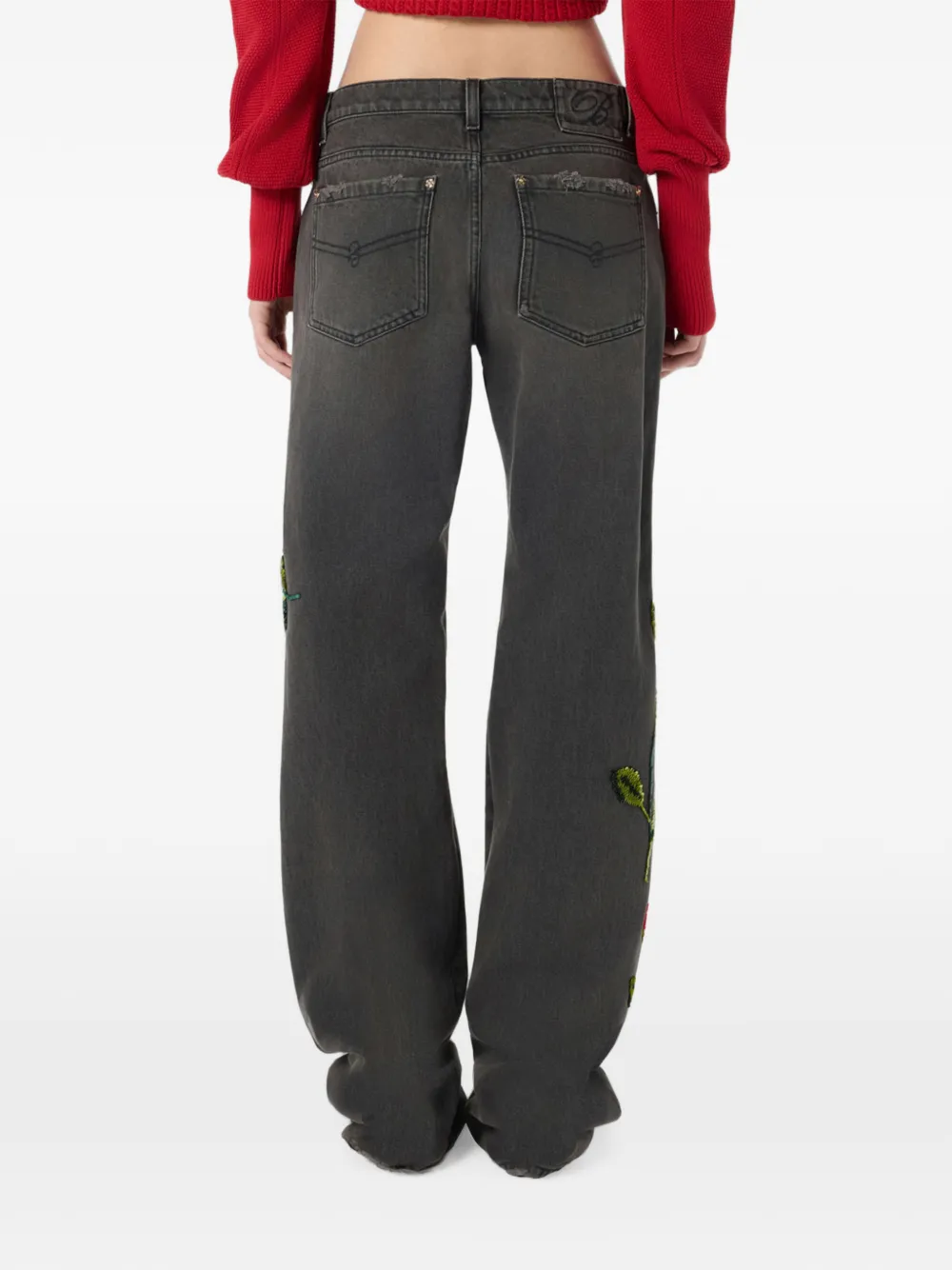 Blumarine Jeans met wijde pijpen en geborduurde pailletten Grijs