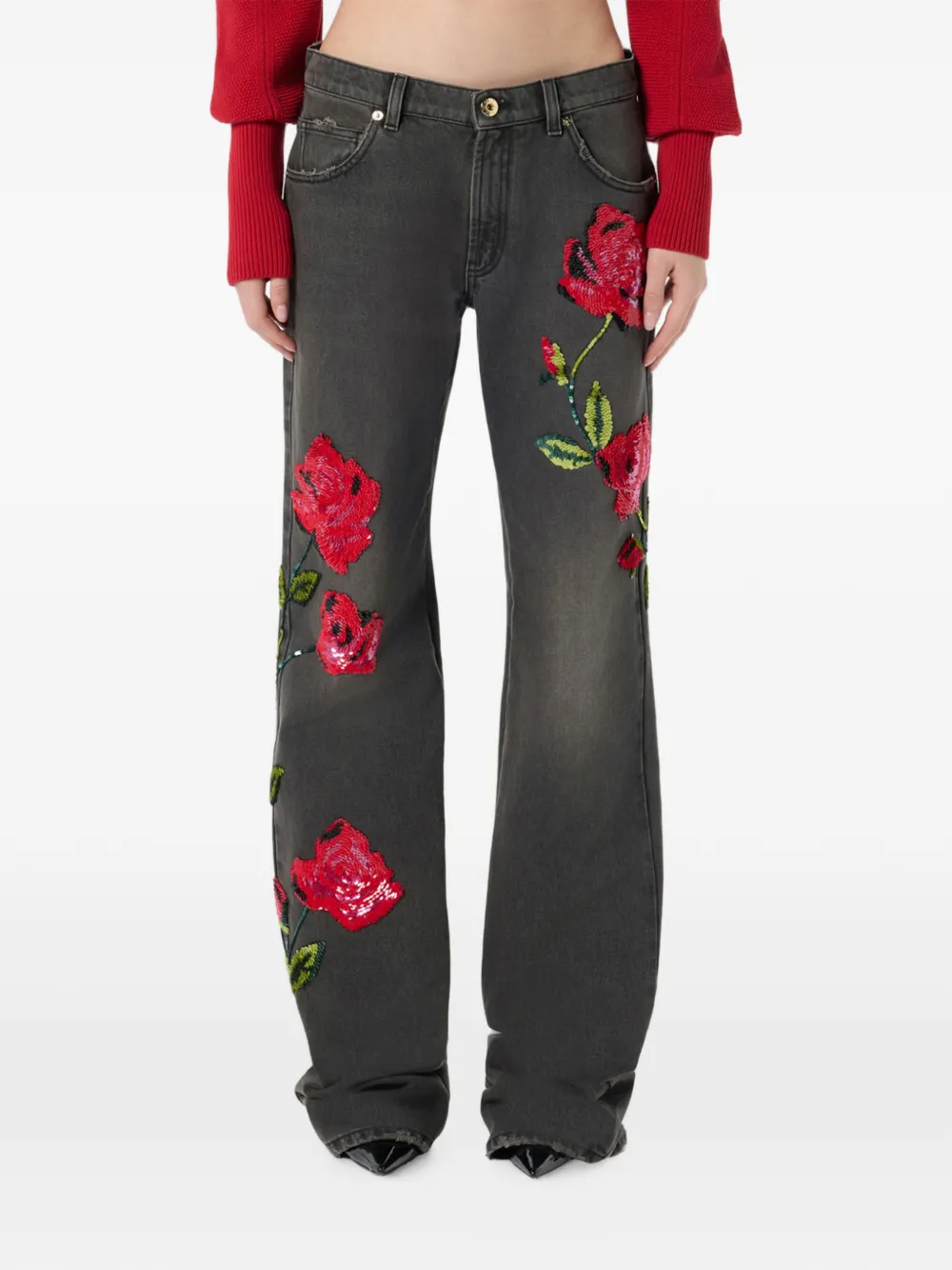Blumarine Jeans met wijde pijpen en geborduurde pailletten Grijs