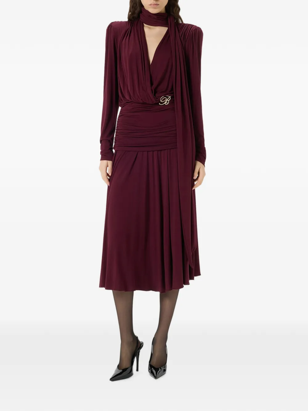 Blumarine Gedrapeerde midi-jurk met stola Paars