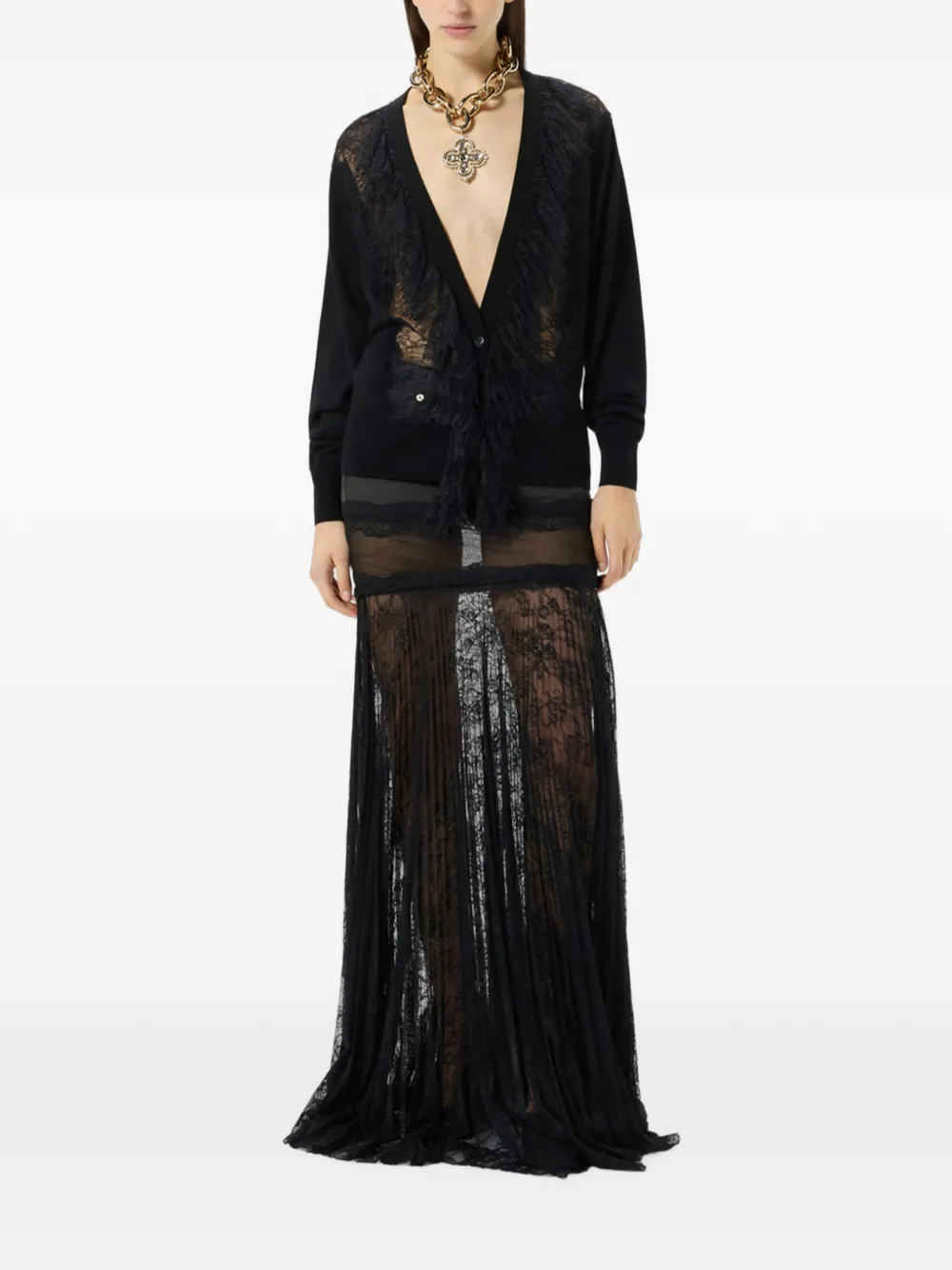 Blumarine Vest met kanten afwerking en ruches Zwart