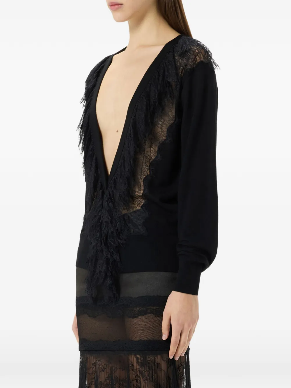 Blumarine Vest met kanten afwerking en ruches Zwart