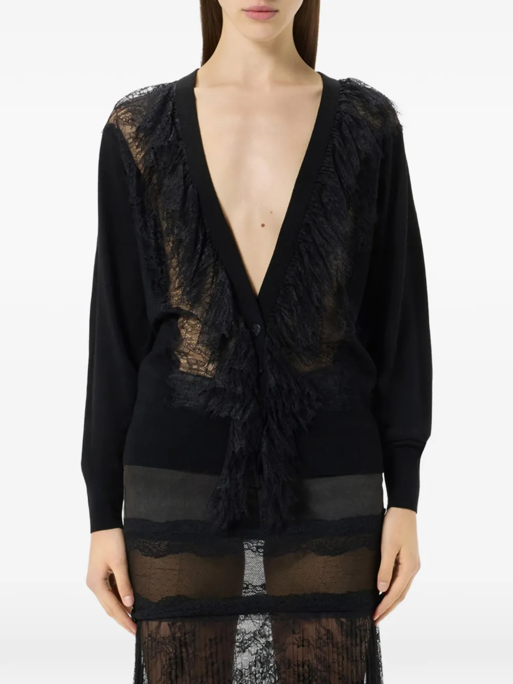 Blumarine Vest met kanten afwerking en ruches Zwart