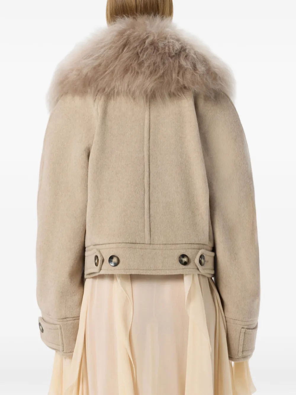 Blumarine Jas met kraag van imitatiebont en dubbele rij knopen Beige