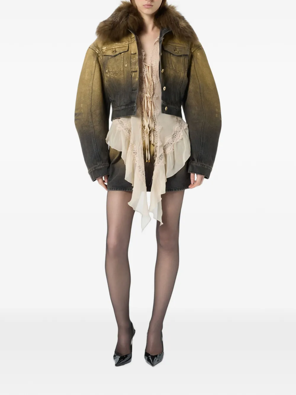 Blumarine Mini-plooirok met geverfd effect Goud