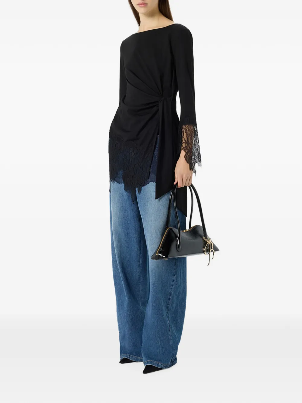 Blumarine Trompe-l'oeil jeans met kanten print Blauw