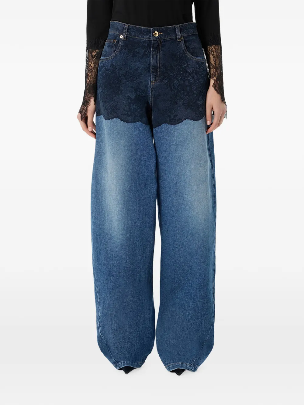 Blumarine Trompe-l'oeil jeans met kanten print Blauw