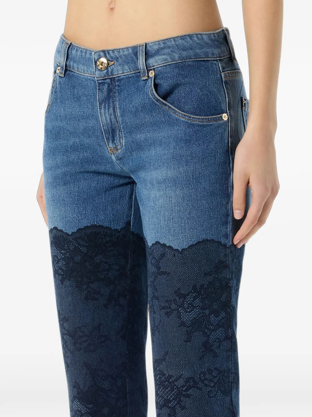 Blumarine Trompe-l'oeil jeans met kanten print Blauw