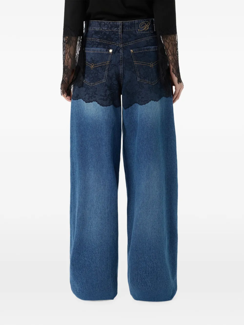 Blumarine Trompe-l'oeil jeans met kanten print Blauw