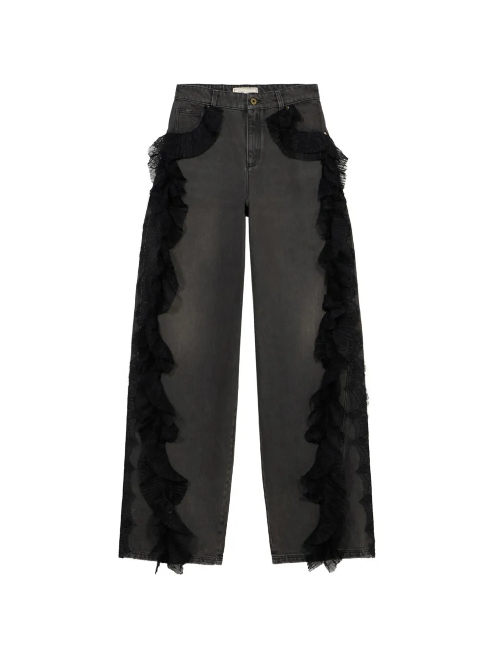 Blumarine Jeans met kanten afwerking en ruches Grijs