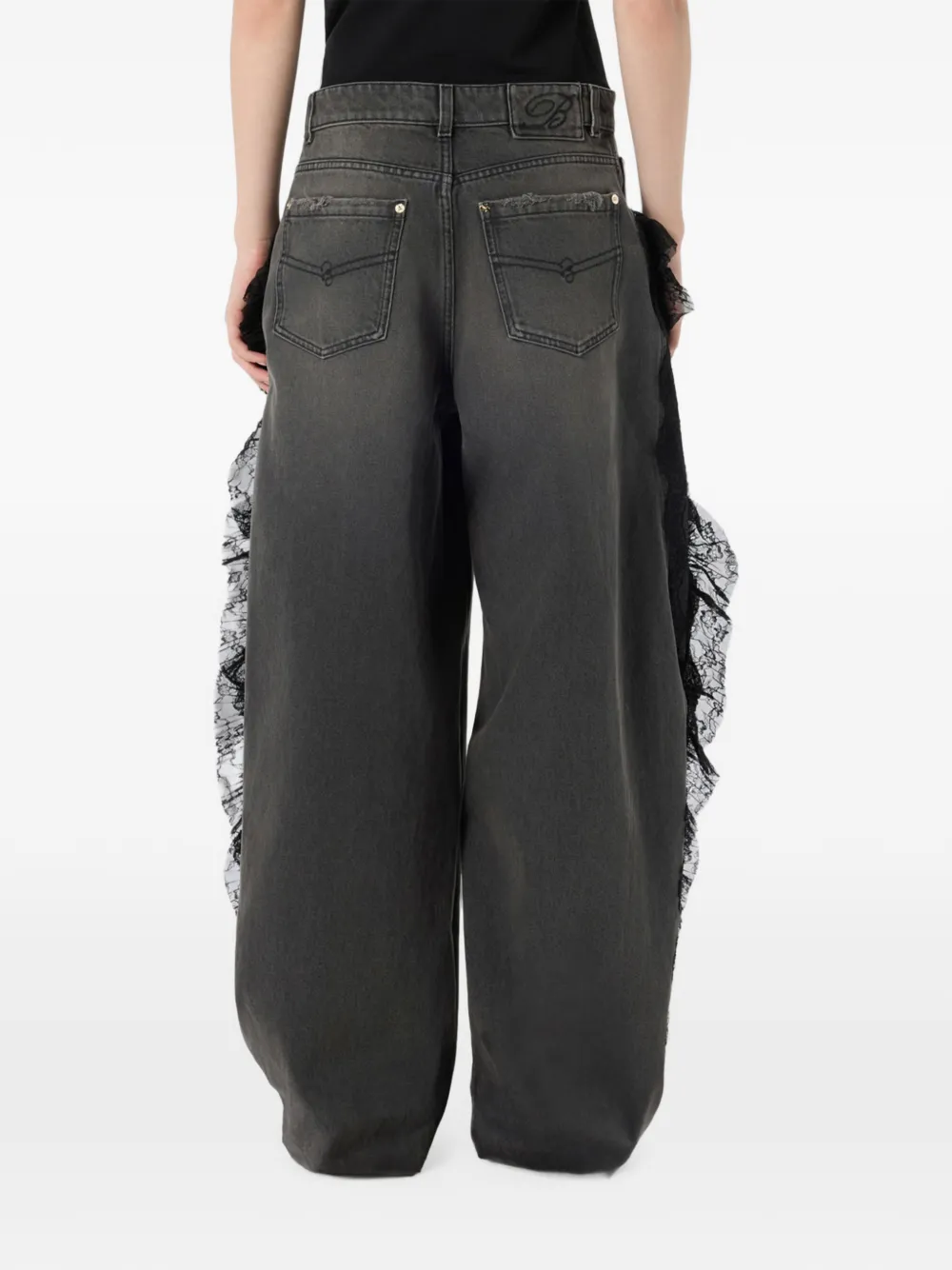 Blumarine Jeans met kanten afwerking en ruches Grijs