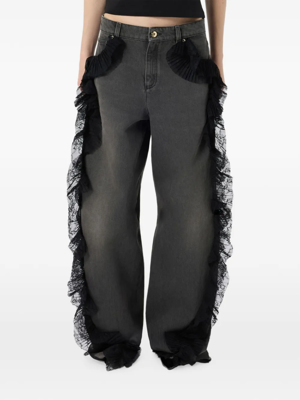 Blumarine Jeans met kanten afwerking en ruches Grijs