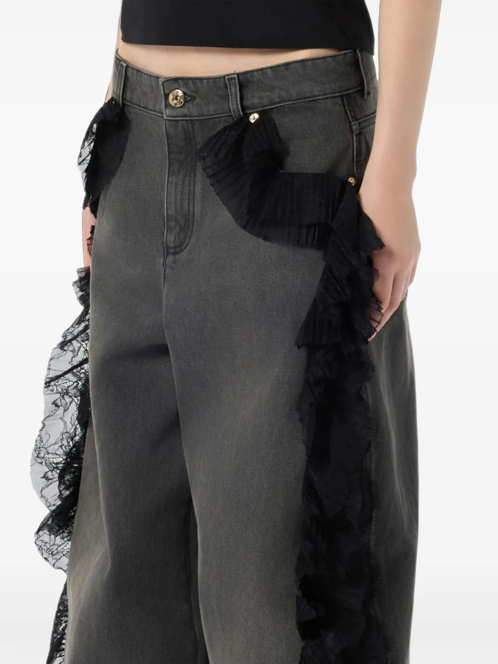 Blumarine Jeans met kanten afwerking en ruches Grijs